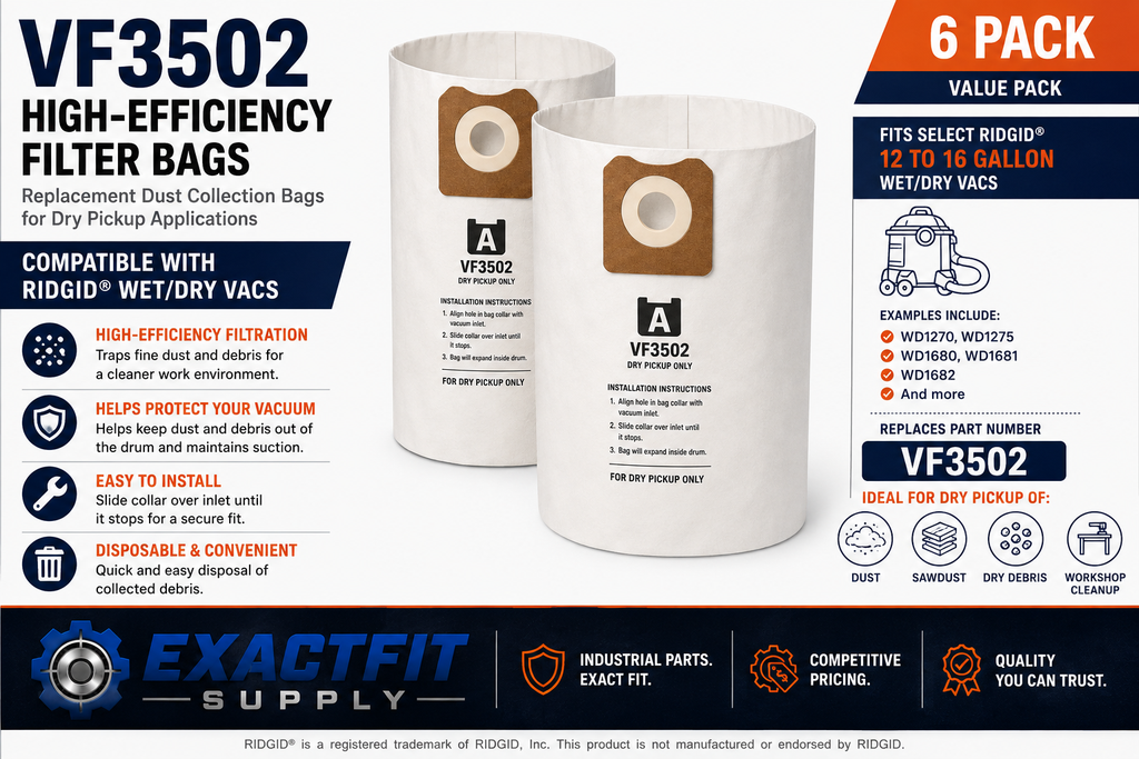 VF3502 high-efficiency dust collection bags for compatible RIDGID wet dry vacuums