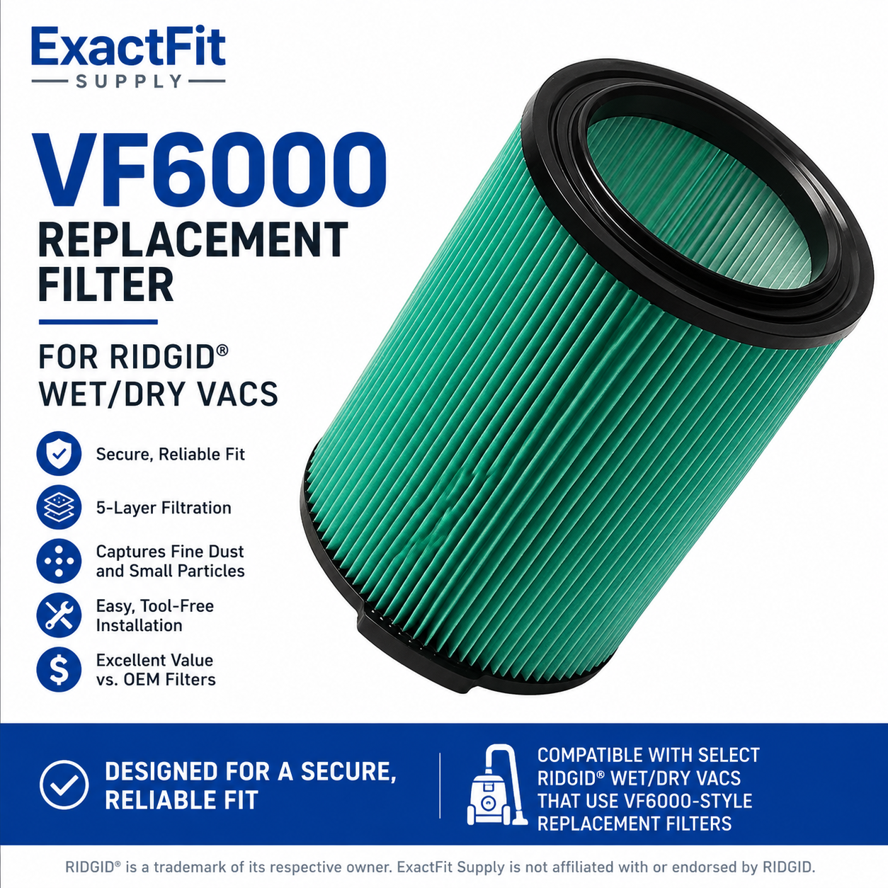 Replacement Filter for RIDGID® VF6000 Wet/Dry Vacs